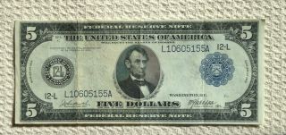 1914 Series - Five Dollar Federal Reserve Note - Large Size Bill photo