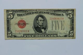 1928 F Five Dollar Red Seal Note photo