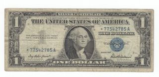 Star Note 1957 Silver Certificate Blue Seal 77542785a $1.  Bill W/info Card photo
