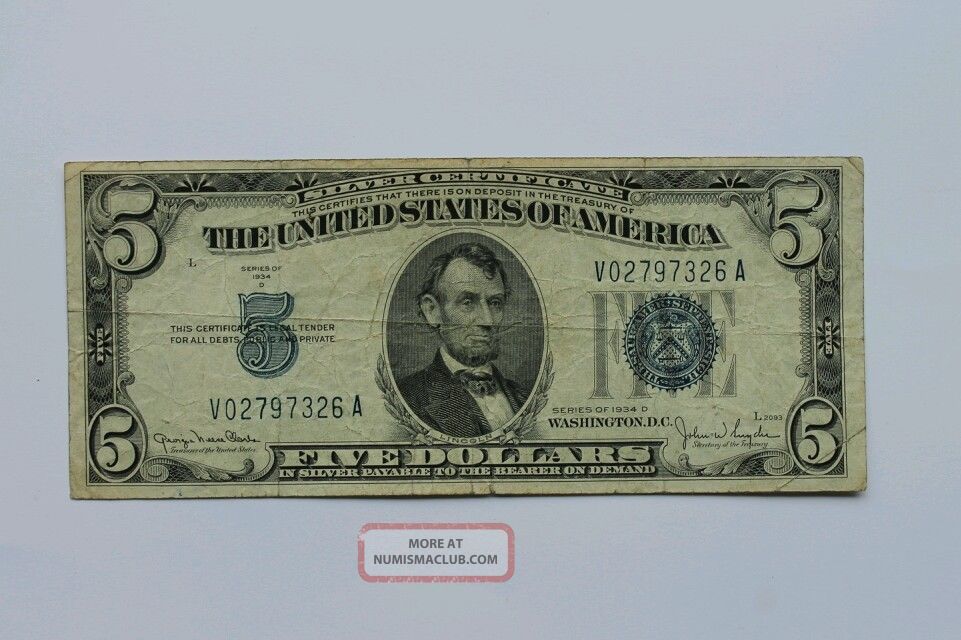 1934 D Five Dollar Silver Certificate 1934 D Five Dollar Silver Certificate