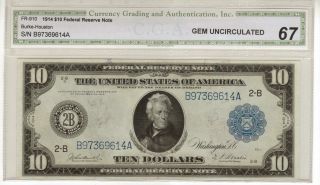 Fr 910 1914 $10 Federal Reserve Note Cga 67 York Flawless Finist Known photo