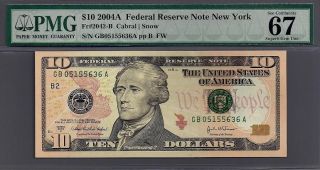 Federal Reserve $10 2004 A York In A Pmg Gem 67 Epq 5636 photo
