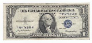 Au Crisp 1935e Silver Certificate Blue Seal Y99476158h $1.  Old Currency Godless photo