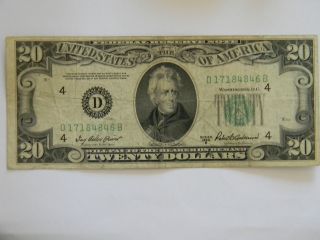 1950b Twenty Dollar $20.  00 Federal Reserve D Series Note photo