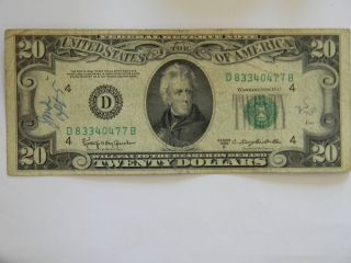 1950d Twenty Dollar $20.  00 Federal Reserve D Series Note photo