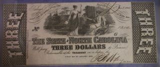 1863 $3 Three Dollar Raleigh North Carolina Obsolete Note photo