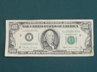 Old 1990 100 Dollar Bill In Good Shape Serial I 10528573 A photo