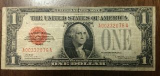 1928 Red Seal $1 Us Note In F+ Look photo