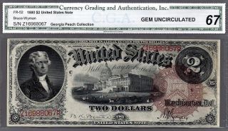 1880 $2 Dollar United States Legal Tender Fr.  52 In A Cga Gem 67 photo
