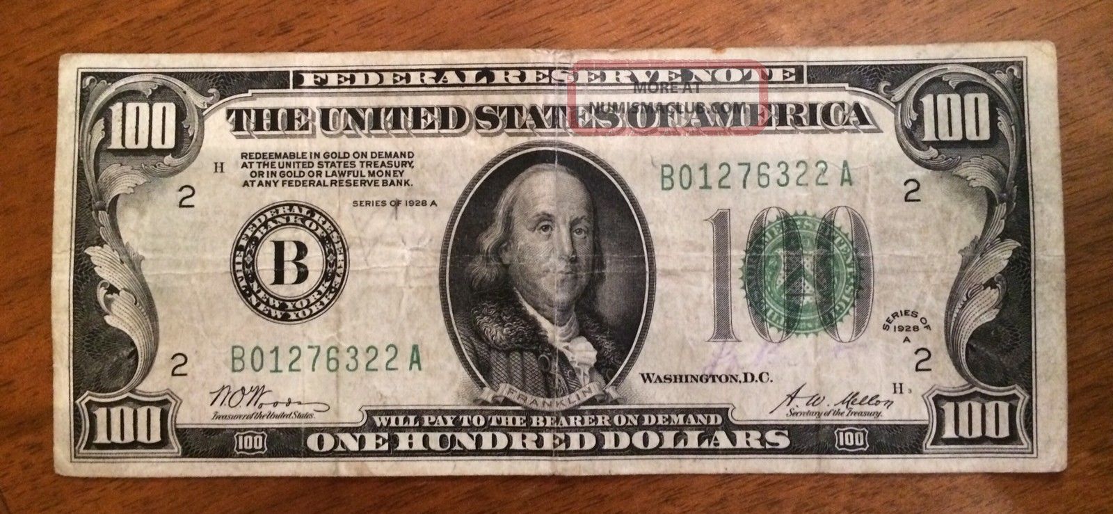 Series Of 1928 A 100 Dollar Bill $100