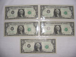 1963 B Five Consecutive Uncirc.  $1 Federal Reserve Notes Joseph W.  Barr photo