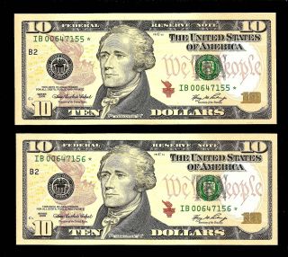 2 2006 Consecutive & Uncirculated Federal Reserve Ten Dollar 