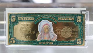 Year 2001 $5 In 22k Gold Indian Bill photo
