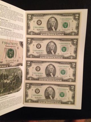 Very Rare 1995 Un - Cut Sheet Of $2 Bills photo