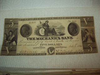 Augusta,  Ga - The Mechanics Bank $5 Note Currency Oct 1,  1861 Very Good. photo