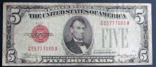 One 1928c $5 Red Seal United States Note (g55777080a) photo