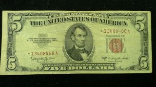 1953 C Five Dollar United States Red Seal Star Note photo