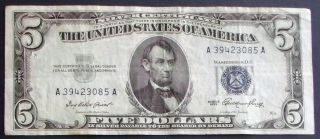 One 1953 $5 Blue Seal Silver Certificate Very Fine + (a39423085a) photo