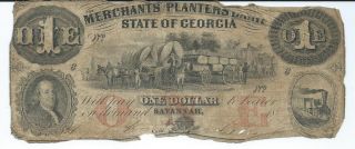 Obsolete Currency Georgia Merchants Bank Savannah $1 1856 G2b Issued Plate C photo