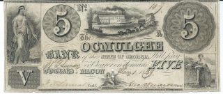 Obsolete Currency Georgia Macon Ocmulgee Bank $5 1839 Issued Low Serial 107 photo