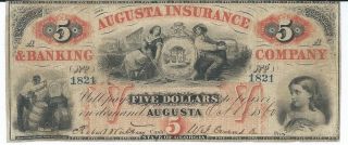 Obsolete Currency Georgia Augusta Insurance Banking Co.  $5 1860 Issued 1821 photo