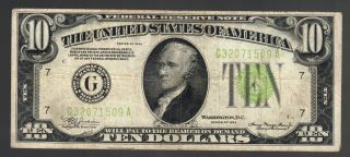 $10 1934 Green Seal Hamilton Chicago Il Federal Reserve Note Large Seal Old Bill photo