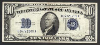 $10 1934c Blue Seal Silver Certificate Depression Ww2 Era Paper Money Bill Note photo
