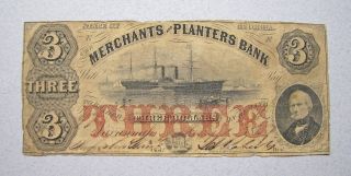 1851 Savannah Georgia $3 Obsolete Currency Note 162 Years Steamer Ship photo