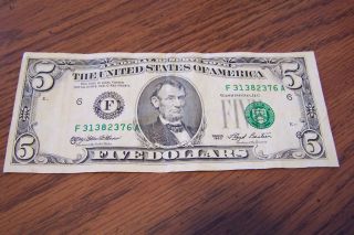 Cir 1993 Misprint Misaligned Error $5 Five Dollar Bill Money Note Currency photo
