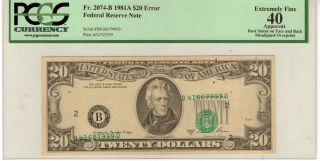 Fr 2074 - B 1981 - A $20 Federal Reserve Note Error Misaligned Overprint Pcgs Ef 40 photo