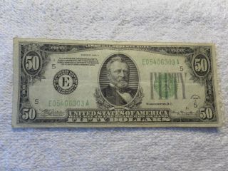 1934 A U.  S Fifty Dollars Federal Reserve Note Green Seal photo