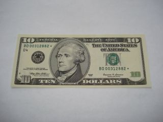 1 $10 Dollar Bill Note Uncirculated Star Year 1999 photo