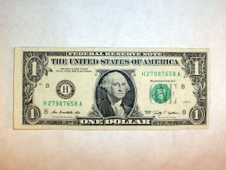 U.  S.  One Dollar Bill Off Center Cut Ser ' 98765 ' 2009 Note Bank Of St.  Louis photo