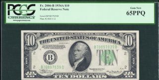 Fr.  2006 - B 1934a $10 York Federal Reserve Note Pcgs Gem 65ppq B - D Block photo