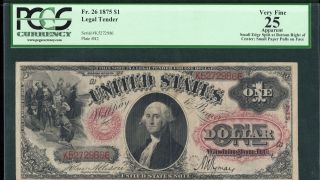 Fr.  26 1875 $1 United States Note ' Legal Tender ' Allison - Wyman Sigs Pcgs Vf 25 photo