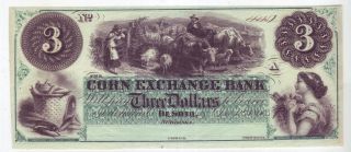 Rare Corn Exchange Bank $3 - 1860 Desoto,  Nebraska Gem Uncirculated photo