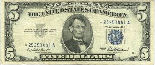 Us Silver Certificate Currency Note Paper Money $5 Dollars 1953 A Star Note photo