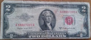 1953 B Circulated $2 Dollar Bill Us Tender Off Center Error Note Red Seal Two A photo