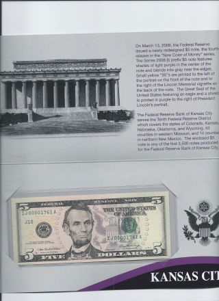 $5 2006 K.  C.  Gem C.  U.  Color Of Money In Bep Folder Serial Ij 0000 1761 A photo