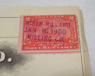 Rare 1900 Miner - Hillard Milling Co Pa Bank Check Sgnd W/ Overprint Revenue Stamp photo