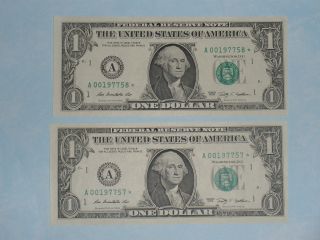 2009 $1 Boston Star Notes A00197757 And A00197758 Short Run Of (640,  000) photo