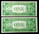 2 - Consecutive Double Date 1935 Plain $1 Ca Block One Dollar Silver Certificate Small Size Notes photo 1