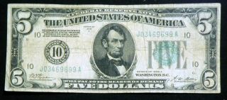 1928a $5 Redeemable In Gold On Demand Note Number 10 - Ja Block Kansas City photo