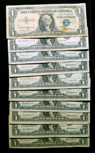 (10) 1957 $1 One Dollar Silver Certificate Blue Seal - Only 1 Is A Star Note photo