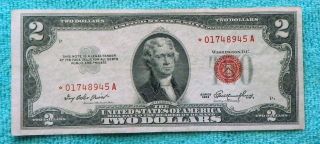 1953 $2 Star Red Seal Note Two Dollar Bill - Rs12 photo