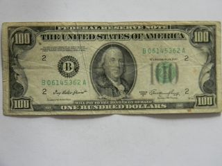 1950a Hundred Dollar B Series Federal Reserve Low Serial Two Way Straight Note photo