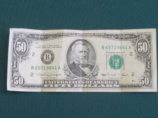 Series 1990 Fifty Dollar Bill From York - - Serial B 65713641 A photo