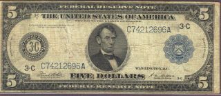 1914 $5 Federal Reserve Note Philadelphia District photo