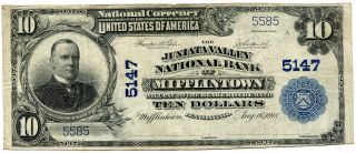 1902 $10 Mifflintown National Currency Banknote Juniata Valley Pa Ch 5147 Bill photo
