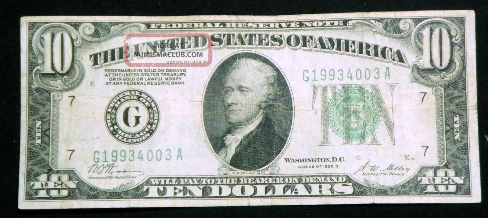 1928b $10 Redeemable In Gold On Demand Note Woods - Mellon Ga Block Chicago Lot3 Small Size Notes photo